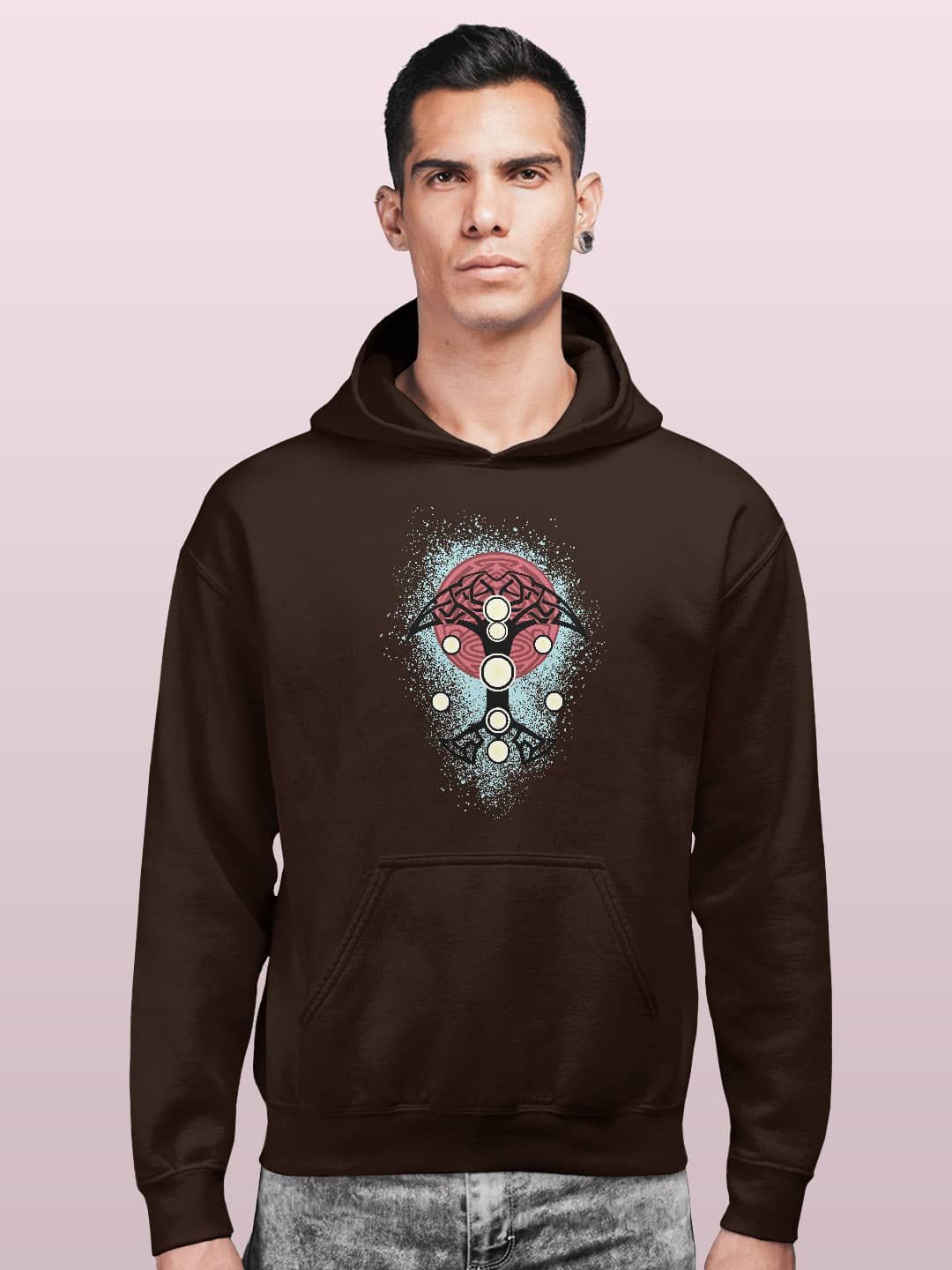 

macmerise Men Printed Hooded Sweatshirt, Brown