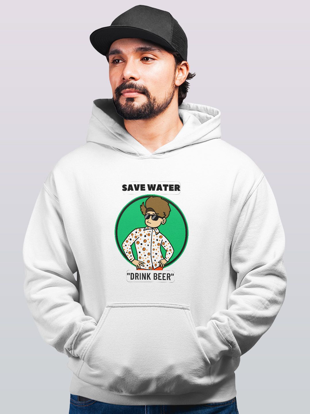 

macmerise Men Printed Hooded Sweatshirt, White