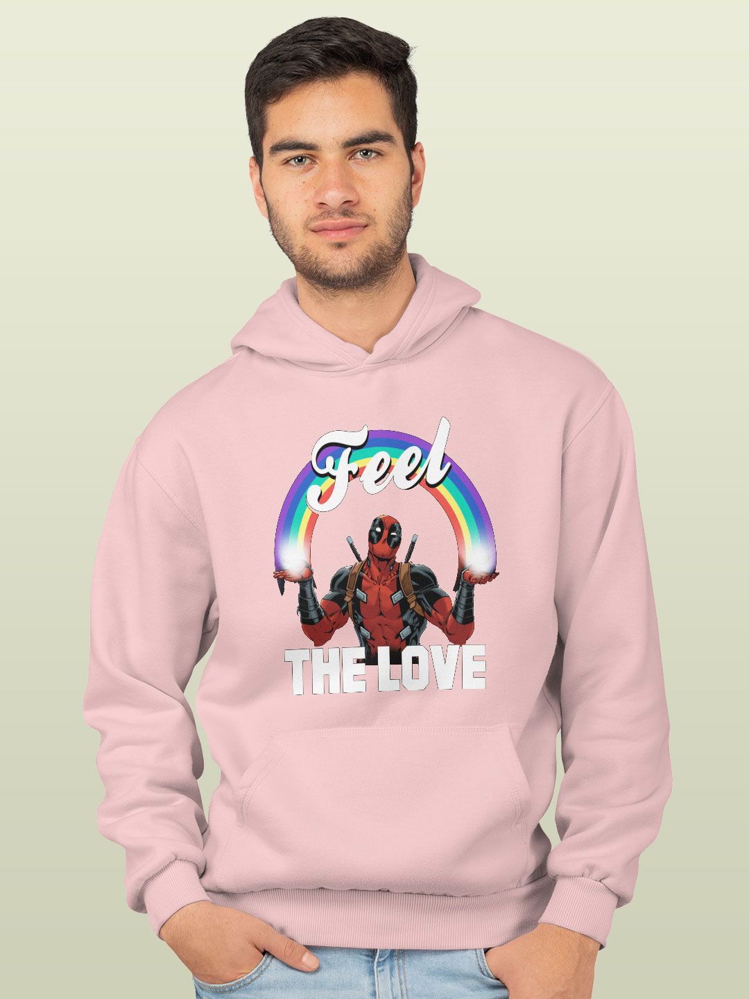 

macmerise Men Printed Hooded Sweatshirt, Pink