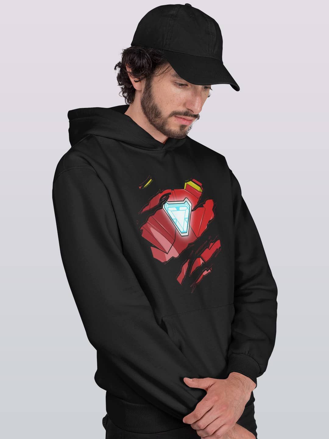 

macmerise Men Printed Hooded Sweatshirt, Black