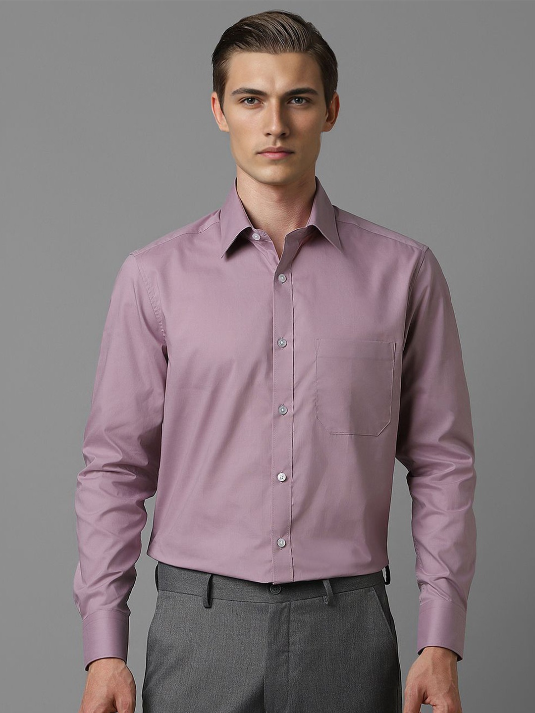 

Louis Philippe Men Classic Spread Collar Solid Cotton Formal Shirt, Purple