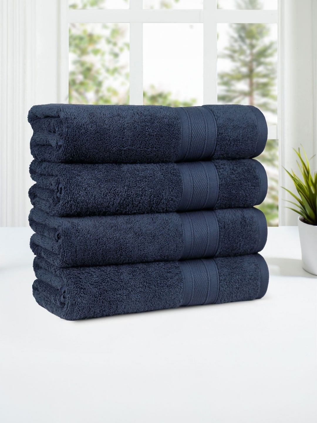 

MYTRIDENT Navy Blue 4 Pieces Cotton 500 GSM Bath Towel