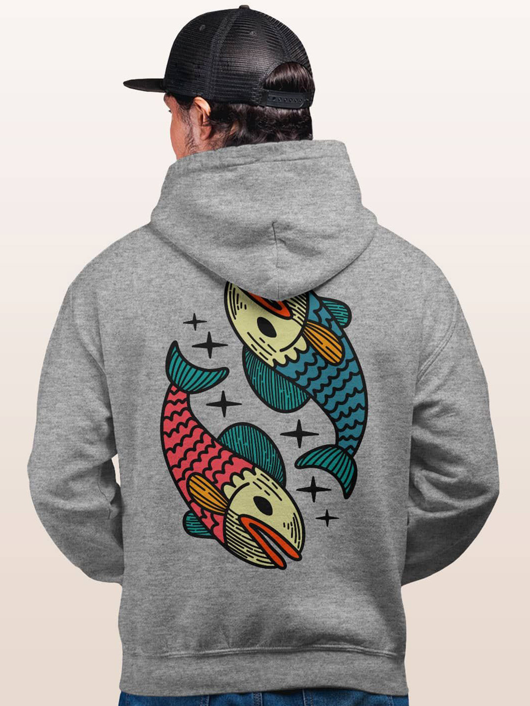 

macmerise Men Printed Hooded Sweatshirt, Grey