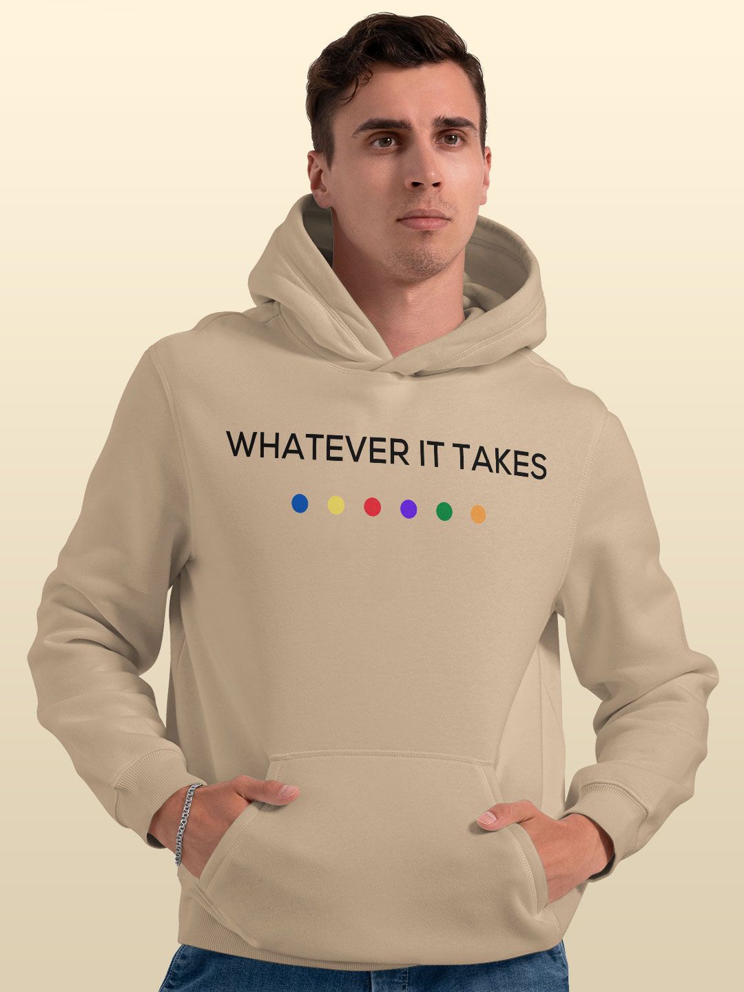 

macmerise Men Printed Hooded Sweatshirt, Beige