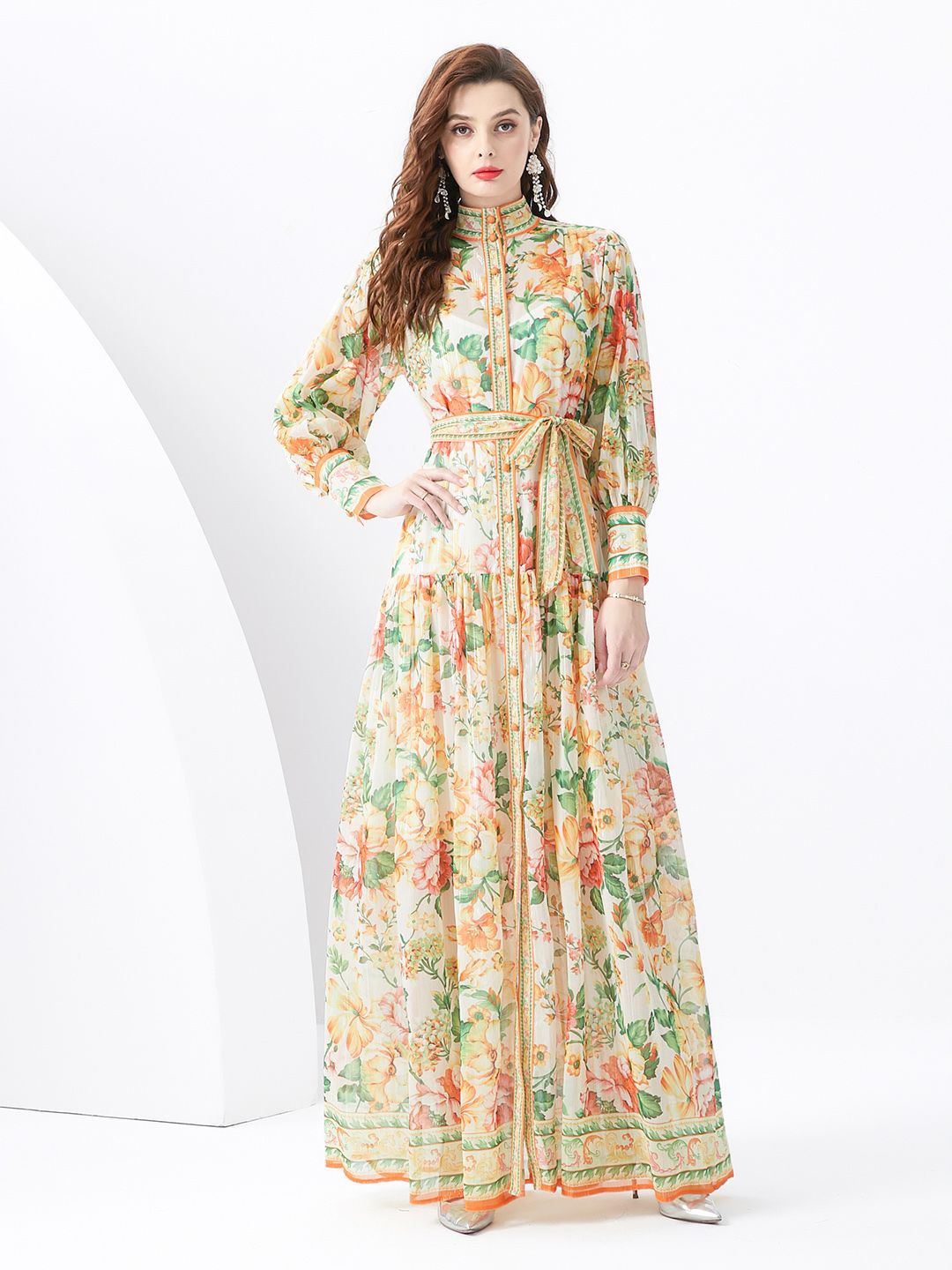 

JC Collection Women Floral Printed Cuffed Sleeves Maxi Dress, Yellow