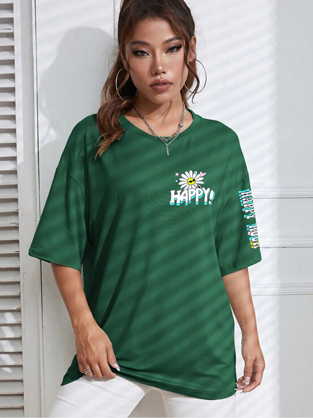 

TABADTOD Women Floral Printed Oversized T-shirt, Green