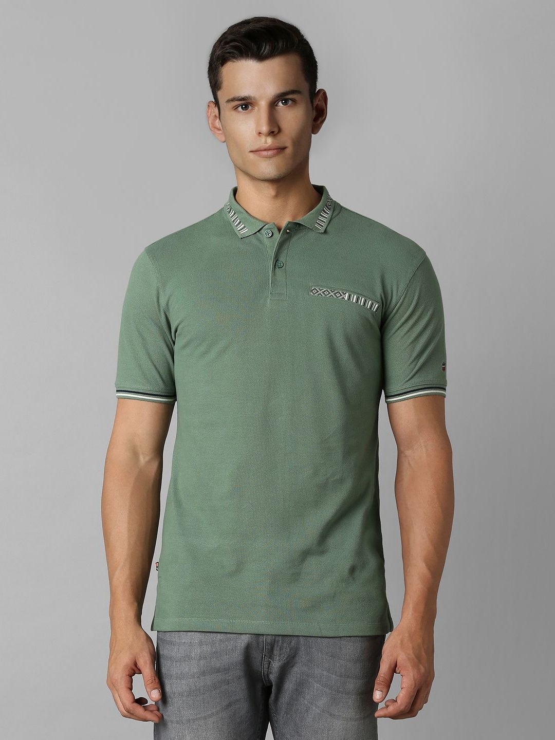 

Louis Philippe Jeans Men Solid Polo Collar Cotton Slim Fit T-Shirt, Green