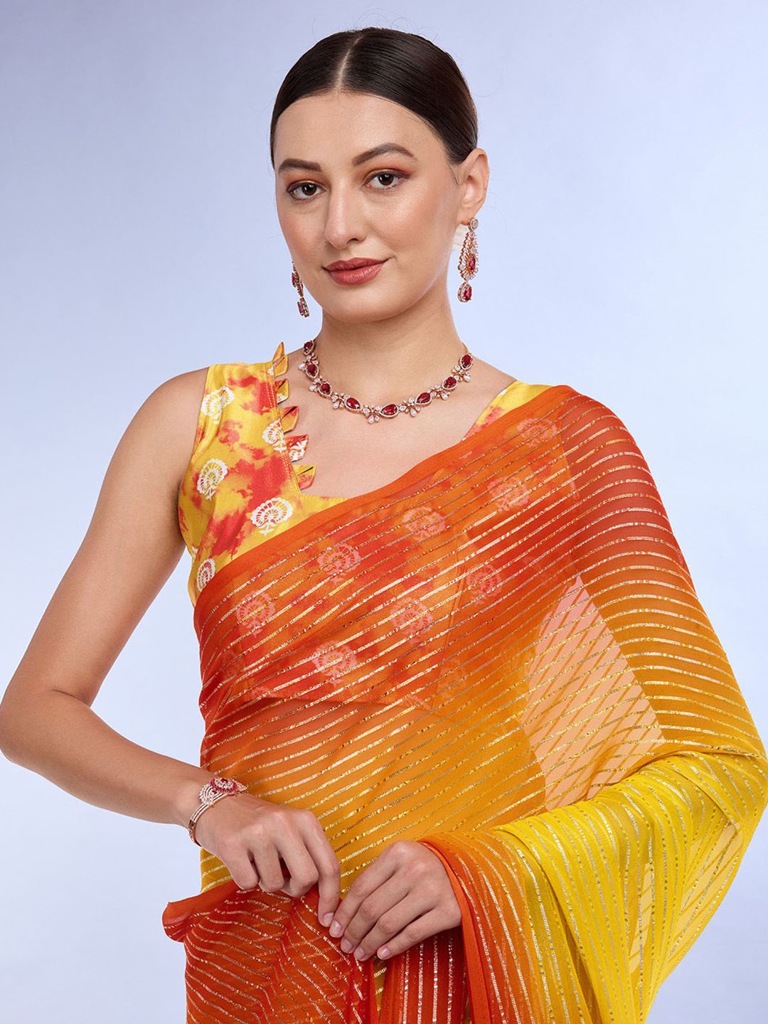 

Mitera Zari Striped Ombre Saree, Gold
