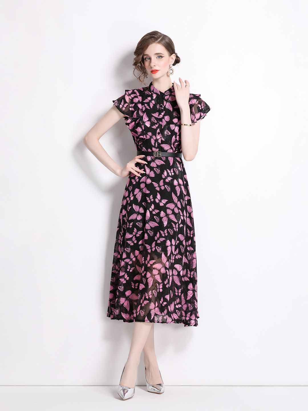 

JC Collection Printed Fit & Flare Midi Dress With Belted, Pink