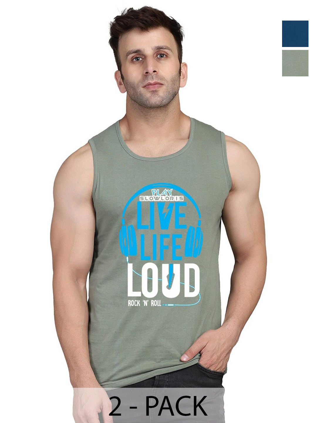 

SLOWLORIS Men Pack Of 2 Typography Printed Round Neck Cotton Slim Fit T-shirts, Green