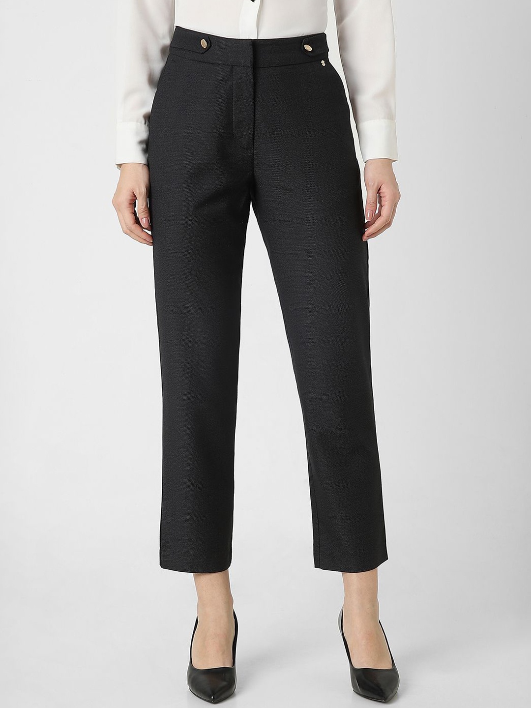 

Van Heusen Woman Women Self Design Regular Fit Formal Trousers, Black