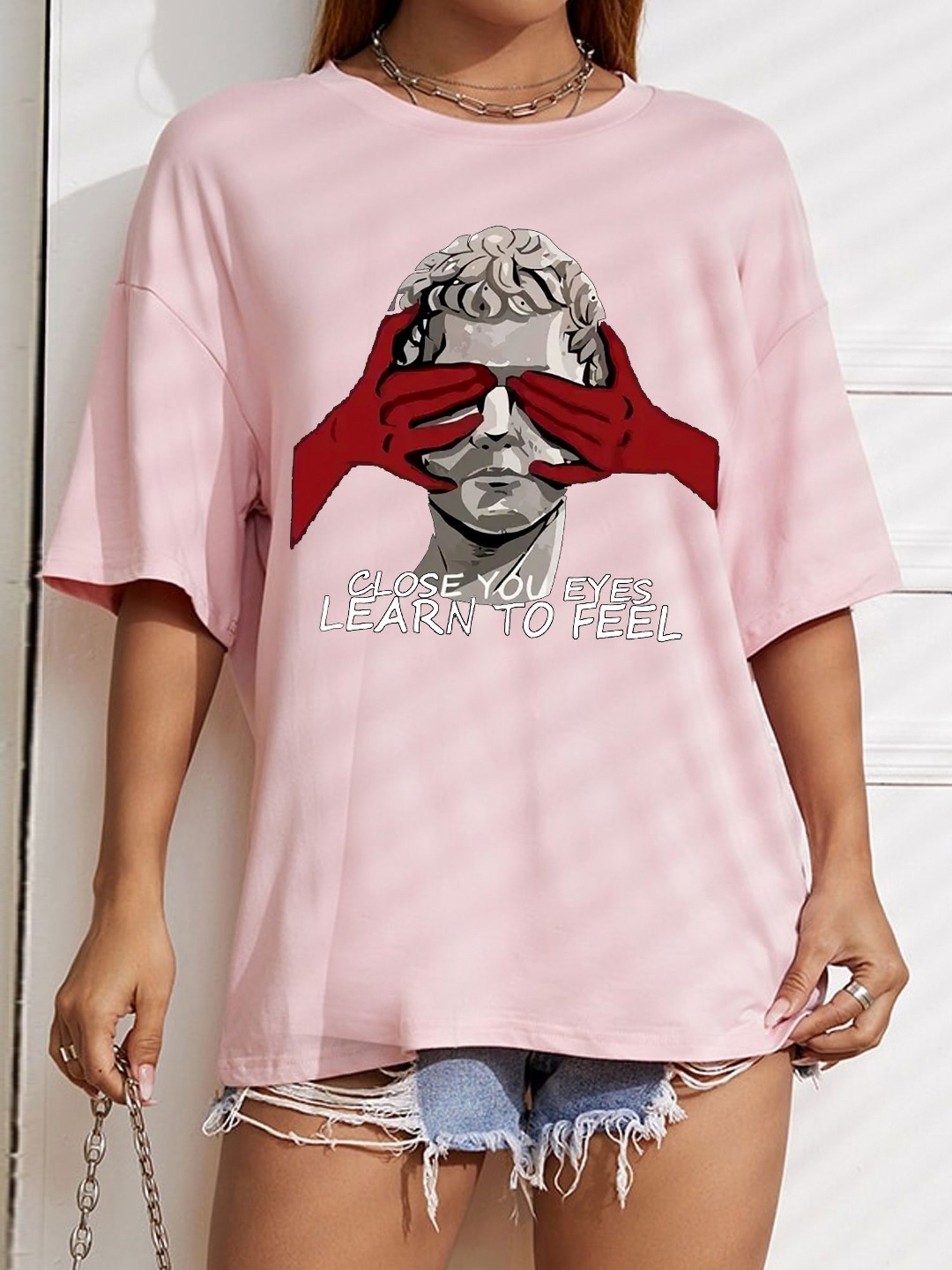 

TABADTOD Women Graphic Printed Oversized T-shirt, Pink