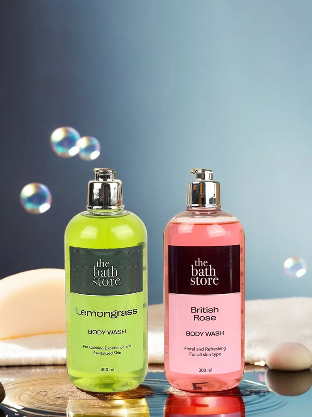 

The Bath Store Set Of 2 Lemongrass & British Rose Body Wash - 300ml Each, Green