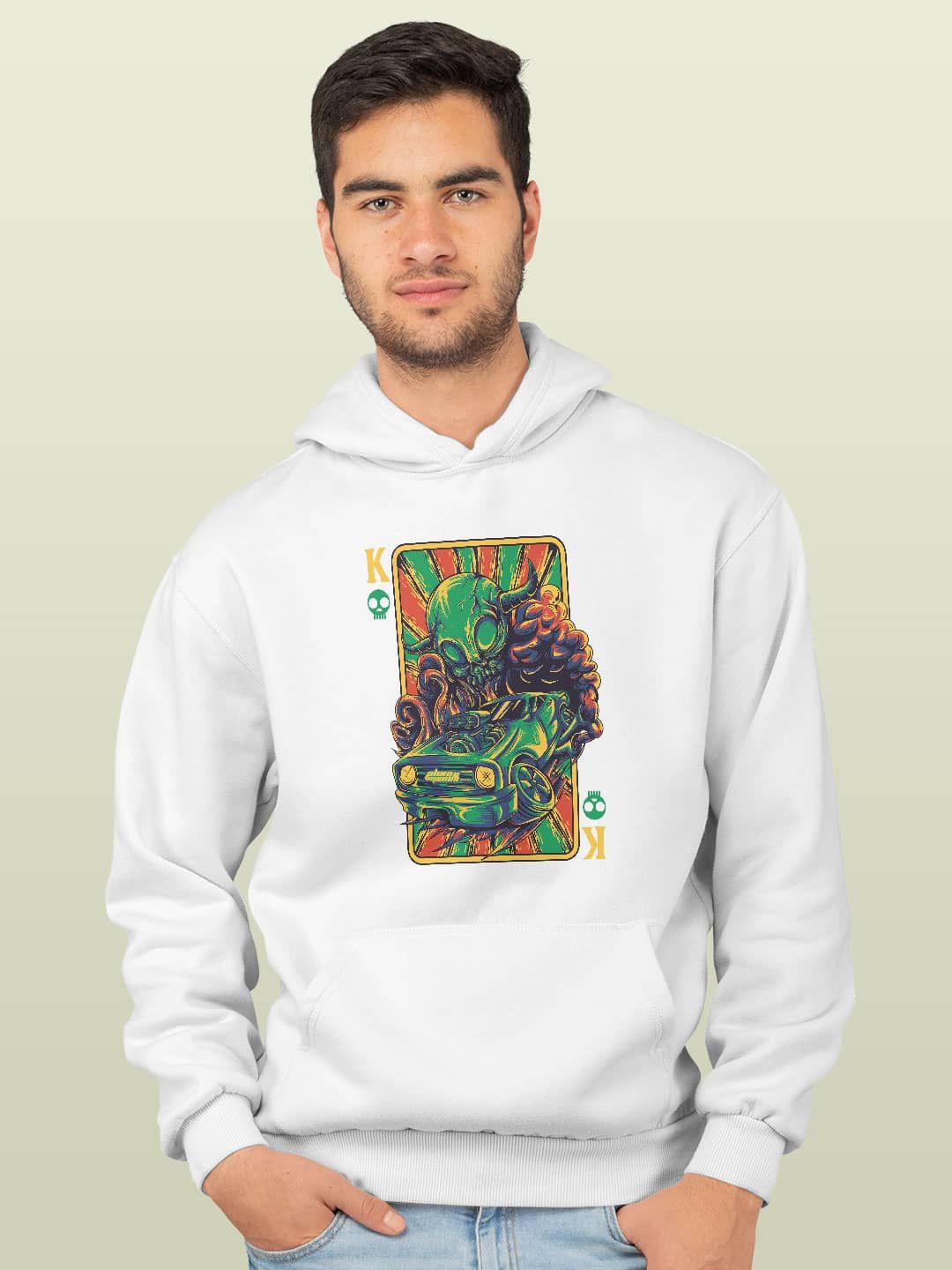 

macmerise Men Printed Hooded Sweatshirt, White