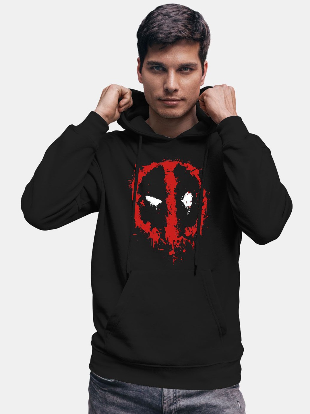 

macmerise Men Printed Hooded Sweatshirt, Black
