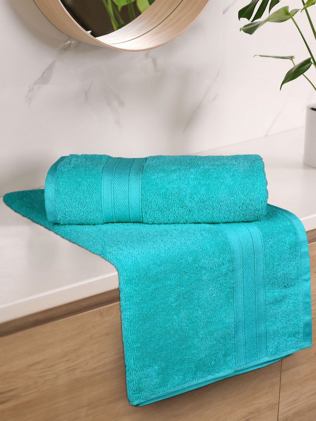 

MYTRIDENT Teal Blue 2 Pieces Cotton 500 GSM Bath Towel