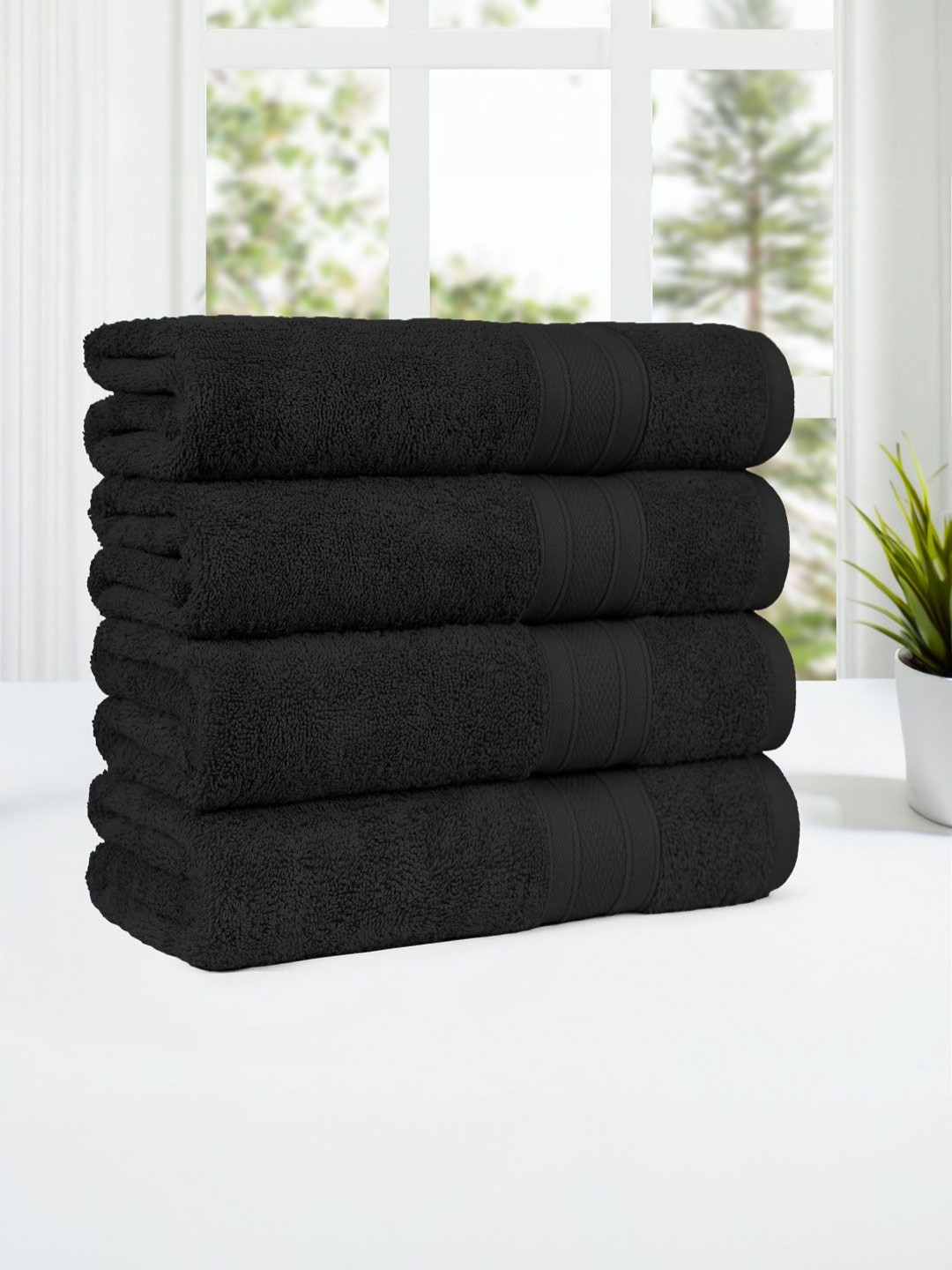 

MYTRIDENT Black 4 Pieces Cotton 500 GSM Bath Towel