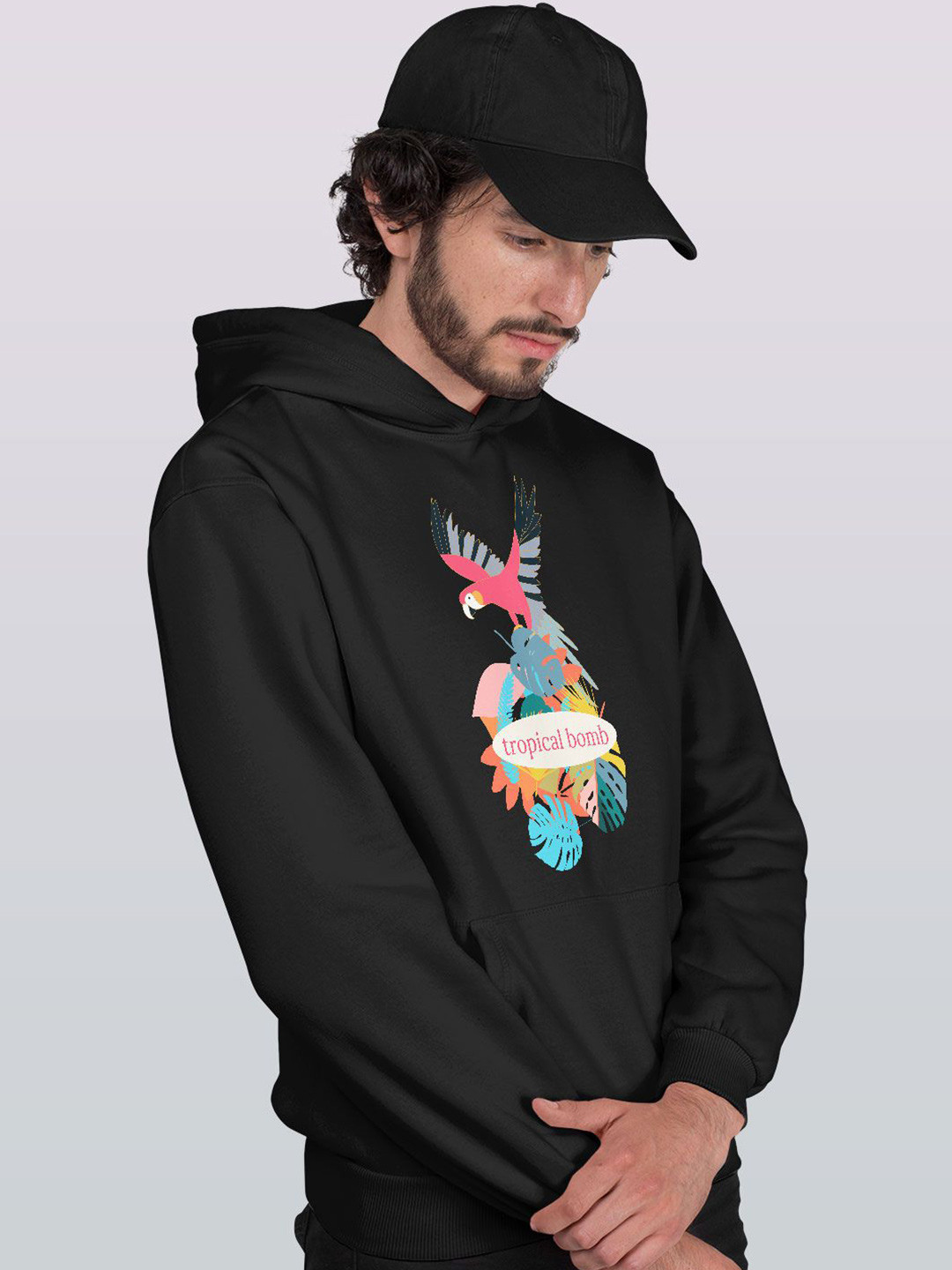 

macmerise Men Printed Hooded Sweatshirt, Black