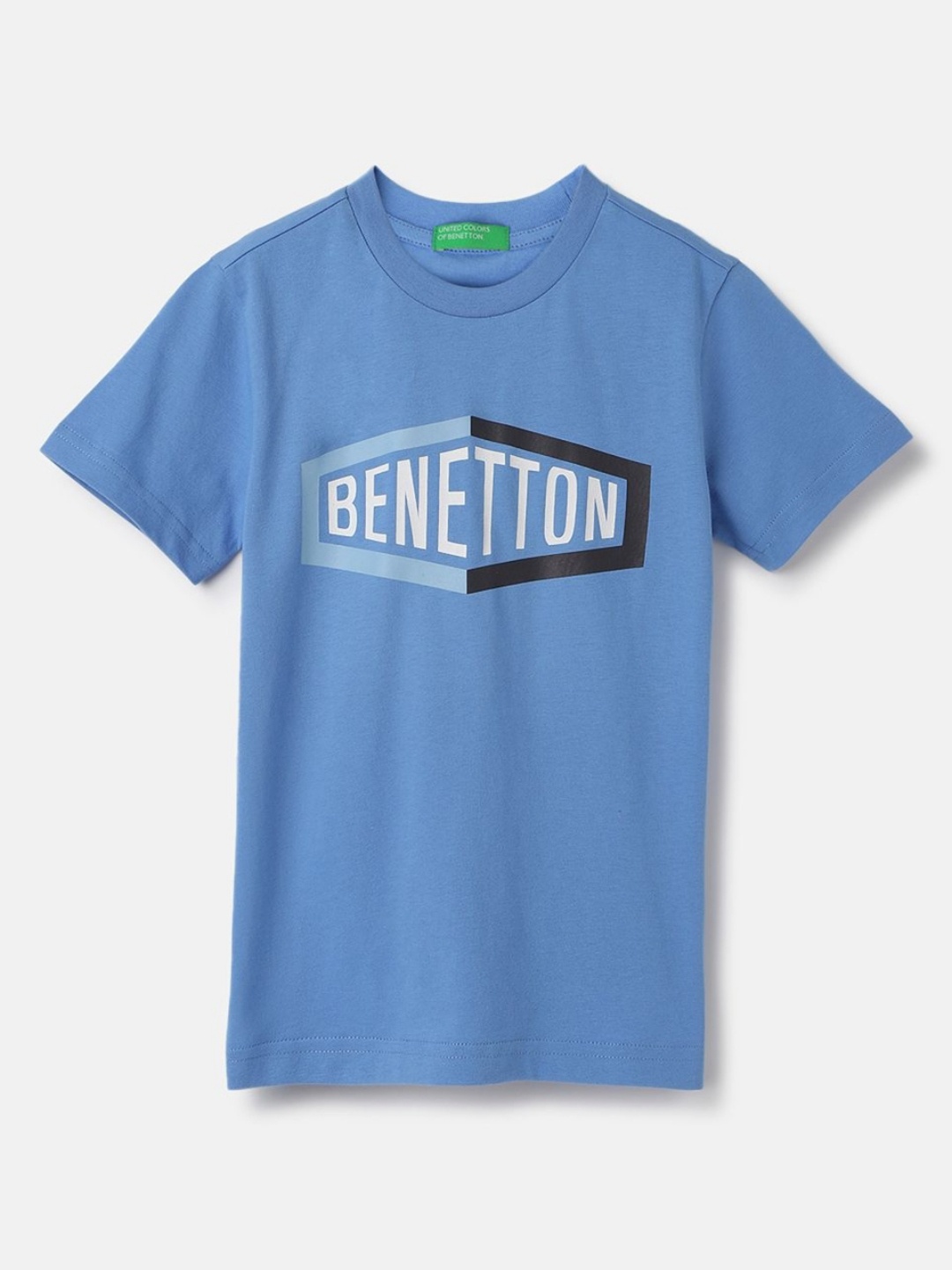 

United Colors of Benetton Boys Typography Printed Pure Cotton Applique T-shirt, Blue