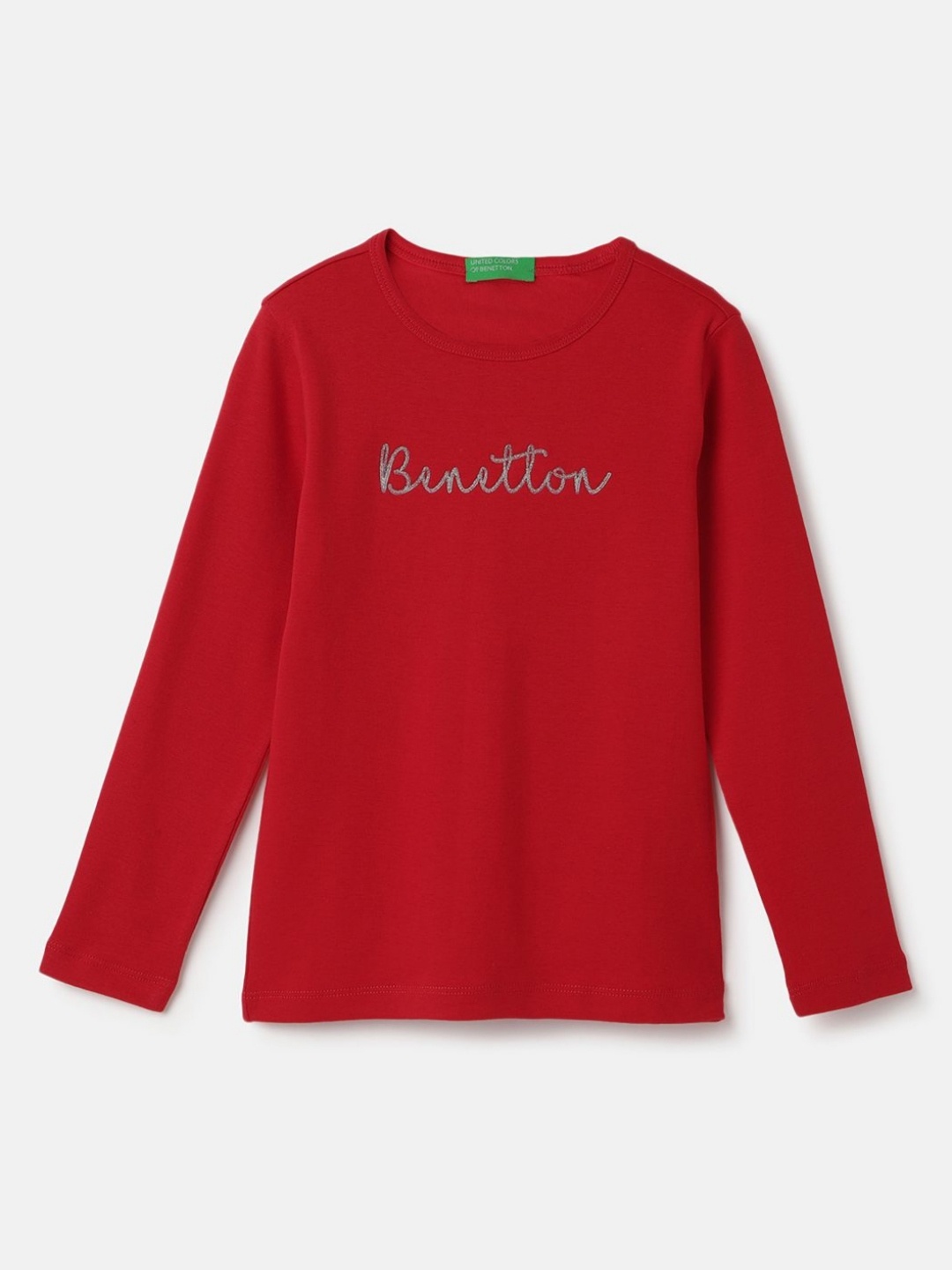 

United Colors of Benetton Girls Typography High Neck Pure Cotton T-shirt, Red