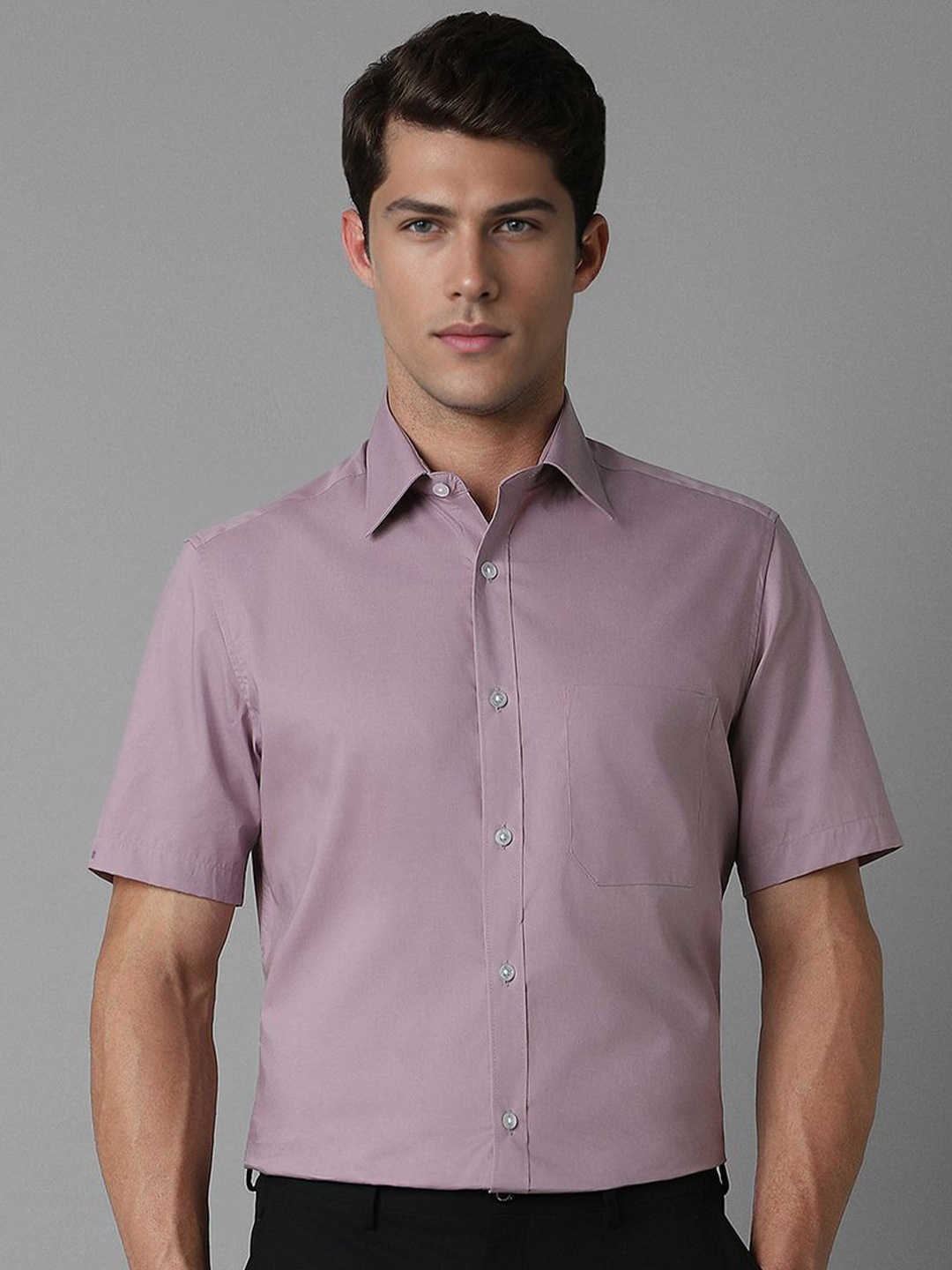 

Louis Philippe Men Spread Collar Solid Cotton Formal Shirt, Purple