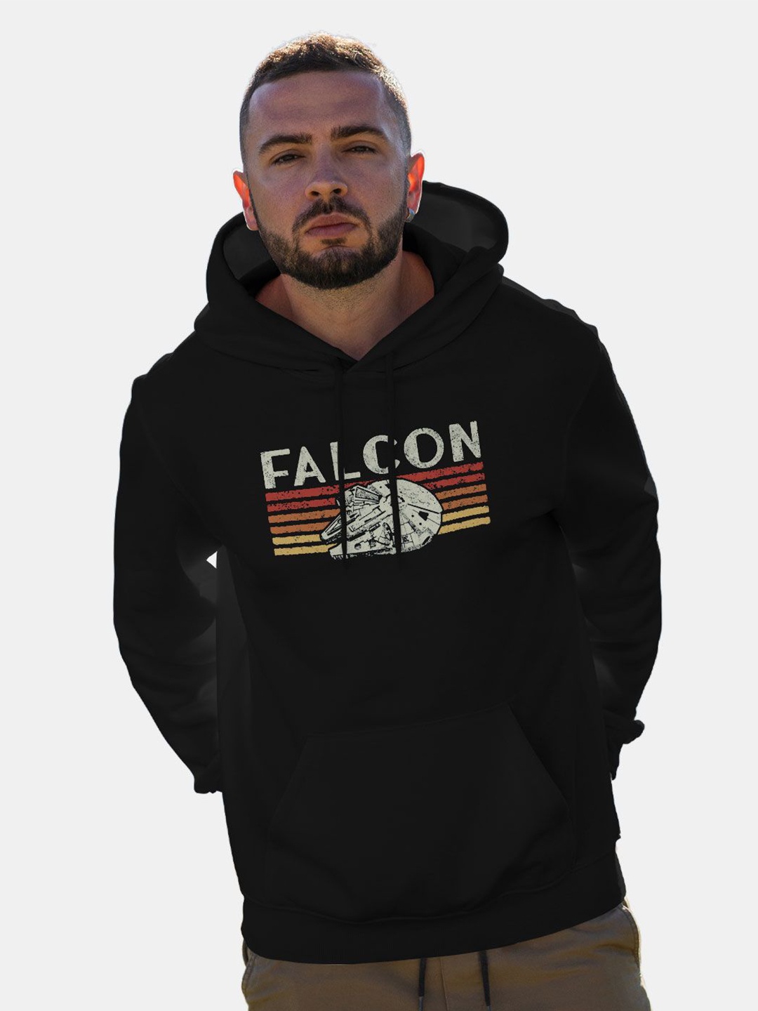 

macmerise Men Printed Hooded Sweatshirt, Black