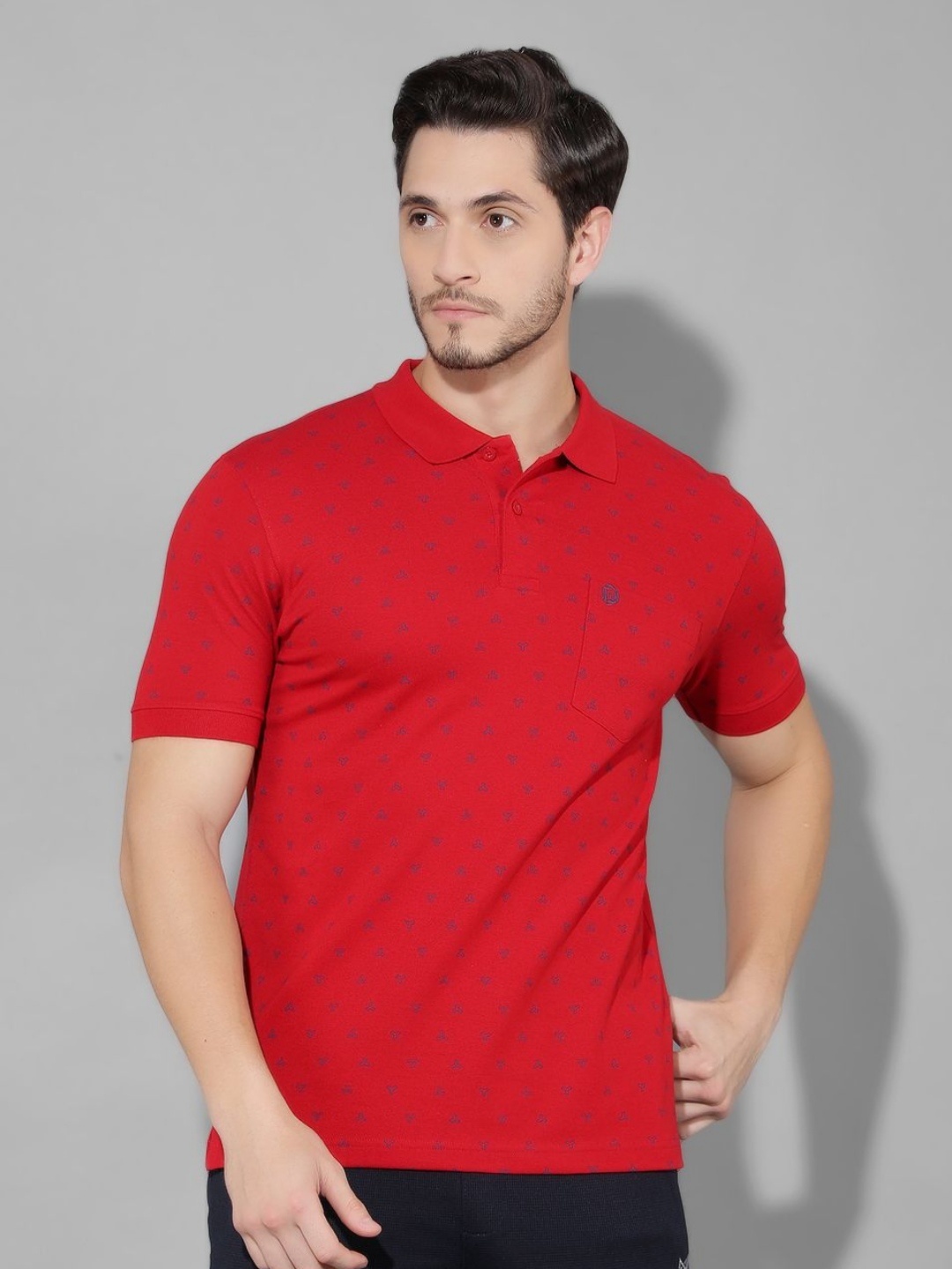 

Dollar Men Abstract Printed Polo Collar Cotton T-Shirt, Red