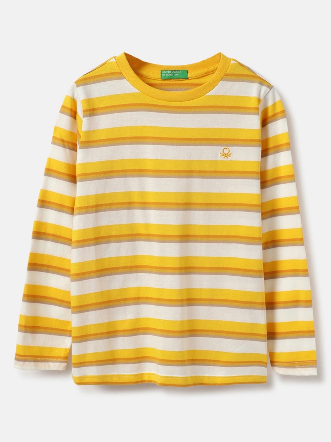 

United Colors of Benetton Boys Striped Pure Cotton T-shirt, Yellow