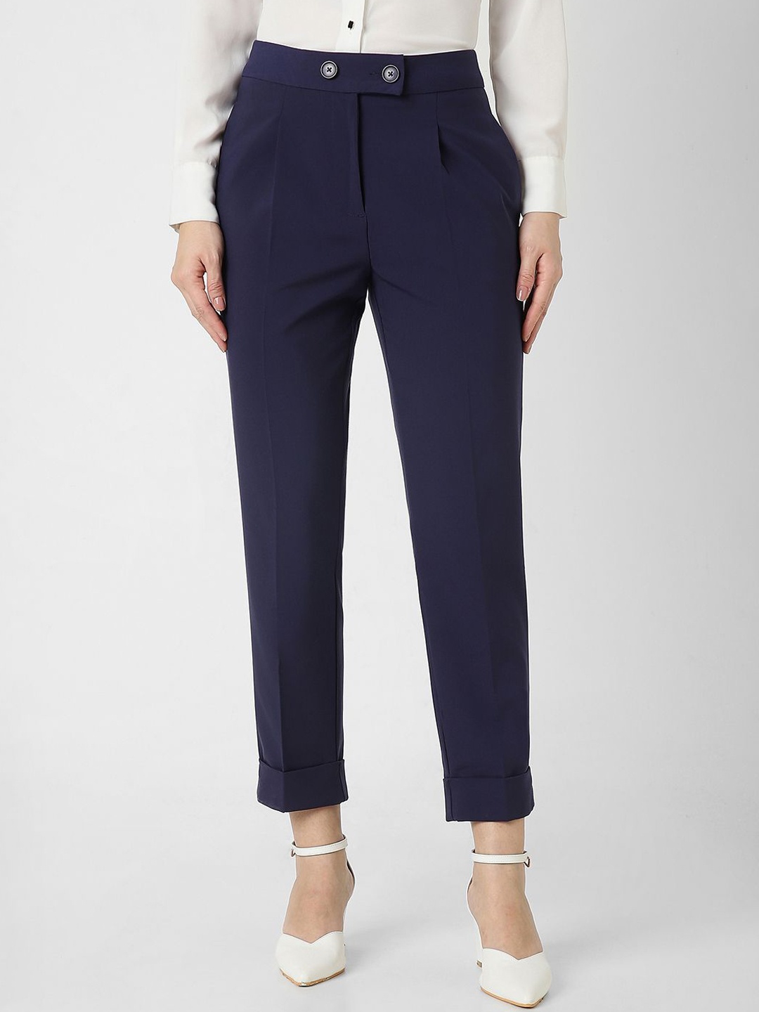 

Van Heusen Woman Women Slim Fit Pleated Trousers, Navy blue