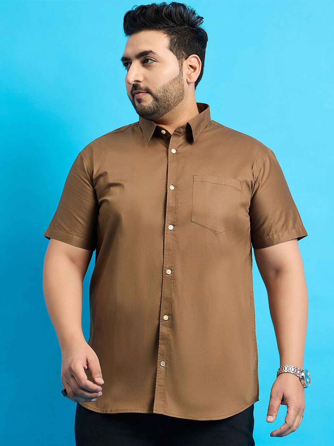 

bigbanana Men Plus Size Solid Casual Shirt, Khaki