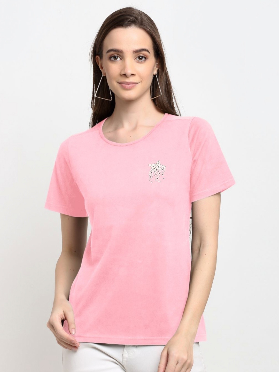 

BRINNS Women Solid Round Neck Cotton T-shirt, Pink