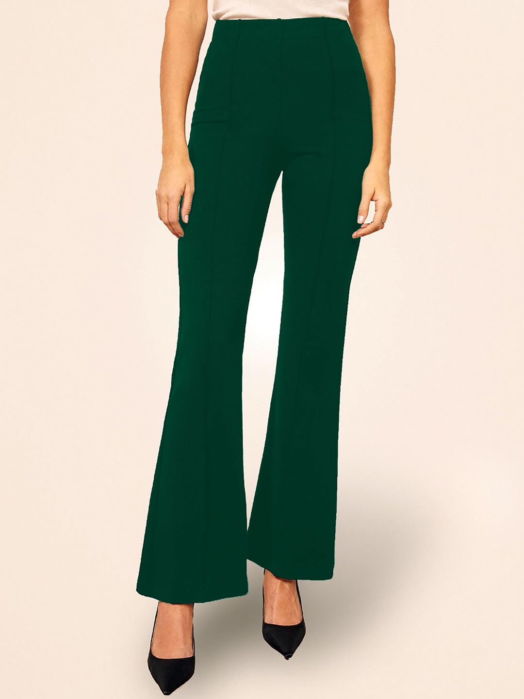 

Dream Beauty Fashion Women High-Rise Easy Wash Bootcut Trousers, Green