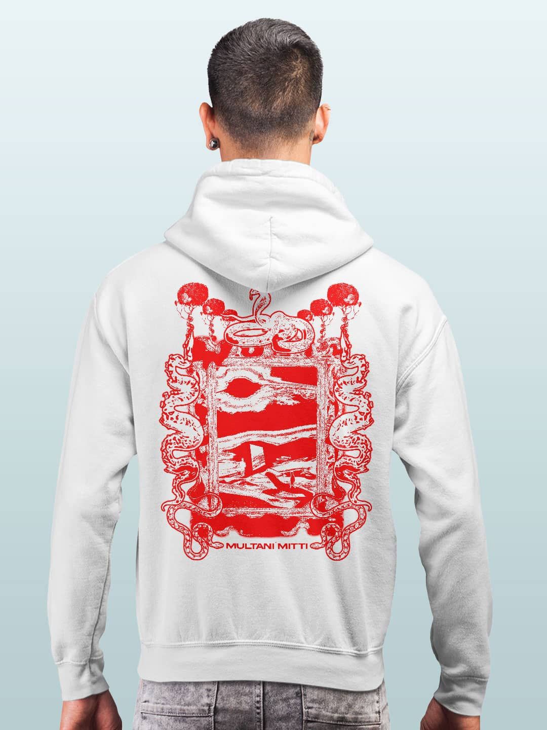 

macmerise Men Printed Hooded Sweatshirt, White