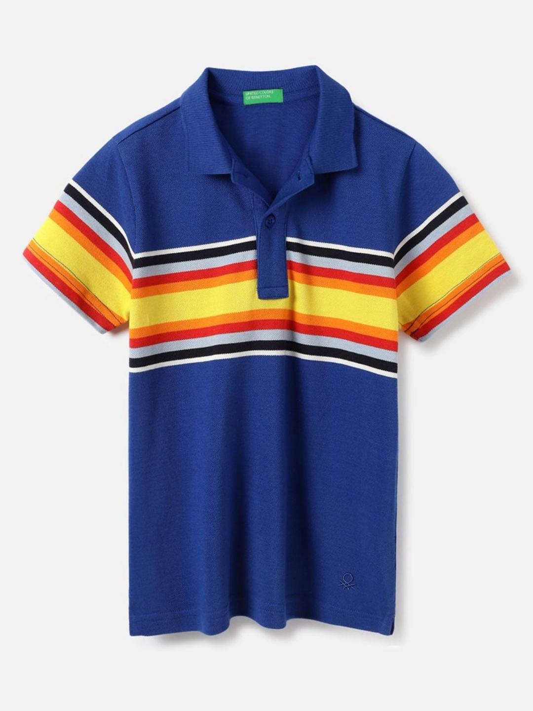 

United Colors of Benetton Boys Polo Collar Striped Pure Cotton T-shirt, Blue