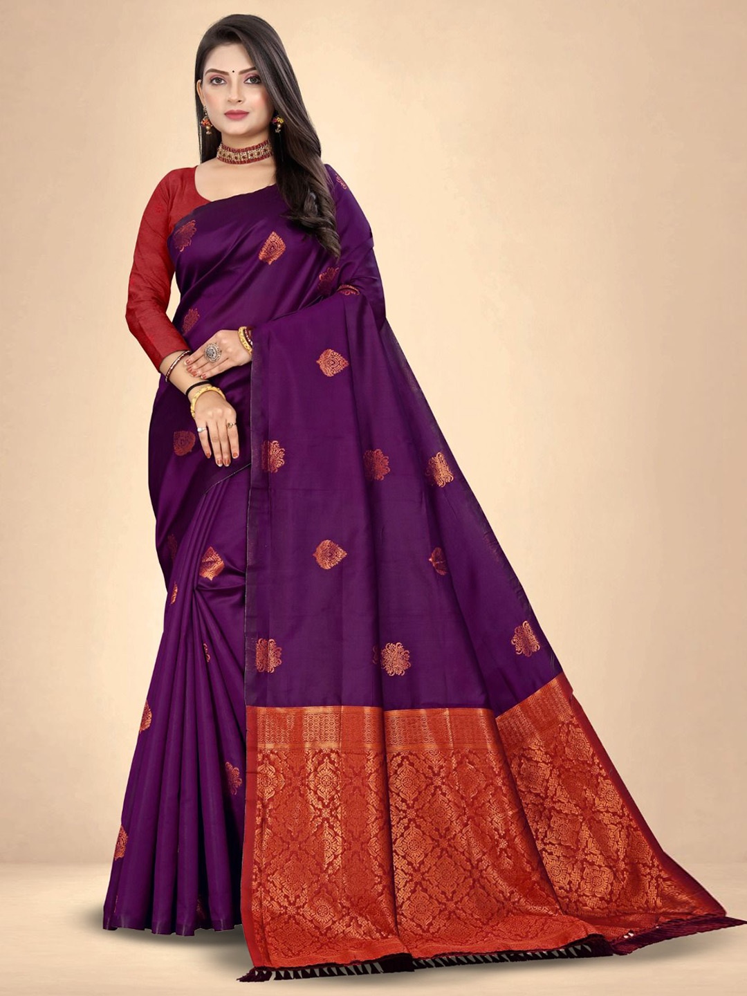 

Abhilasha Ethnic Motifs Zari Pure Silk Kanjeevaram Saree, Purple