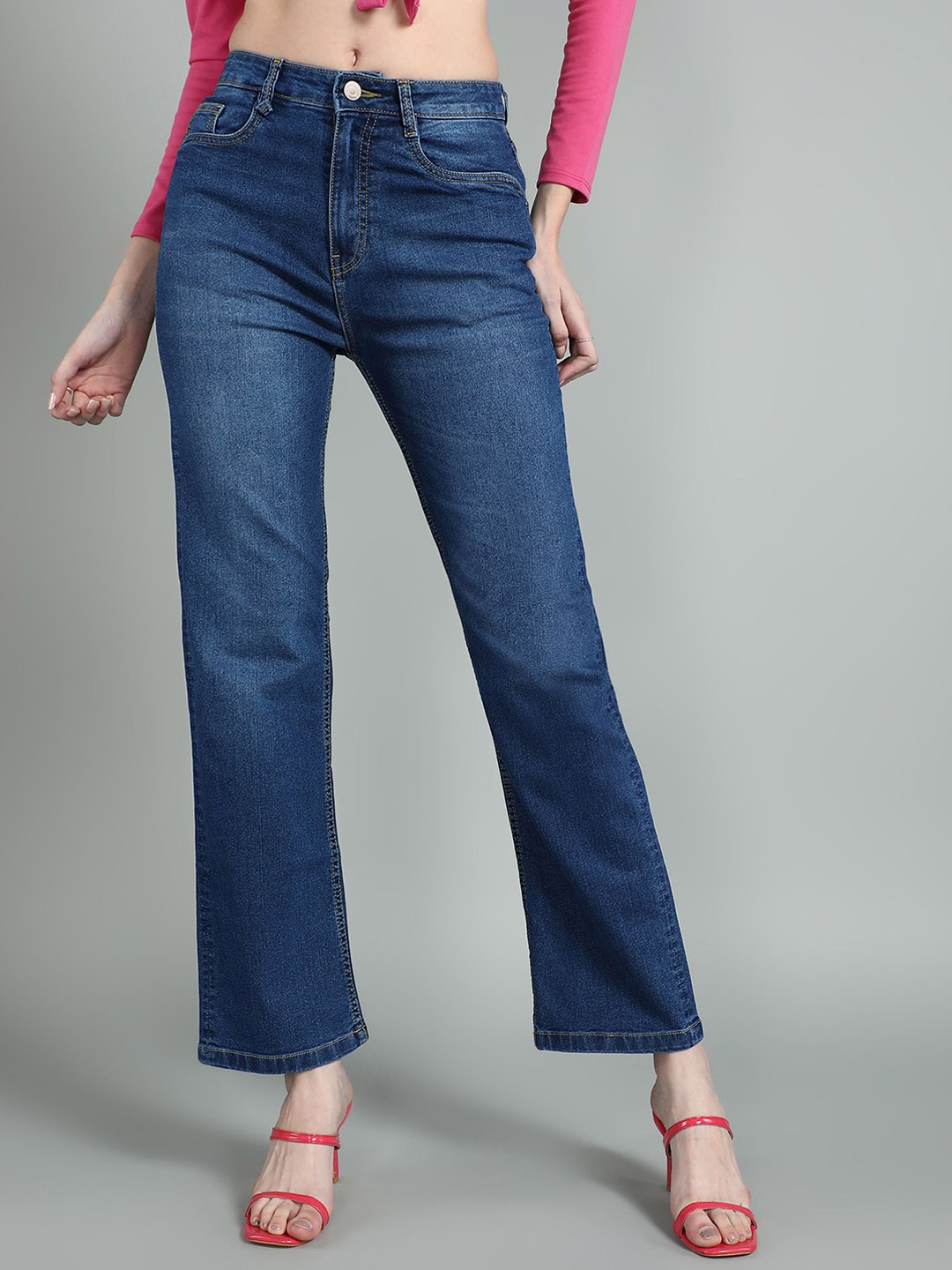 

The Roadster Lifestyle Co Women Flared Fit High Rise Stretchable Jeans, Blue