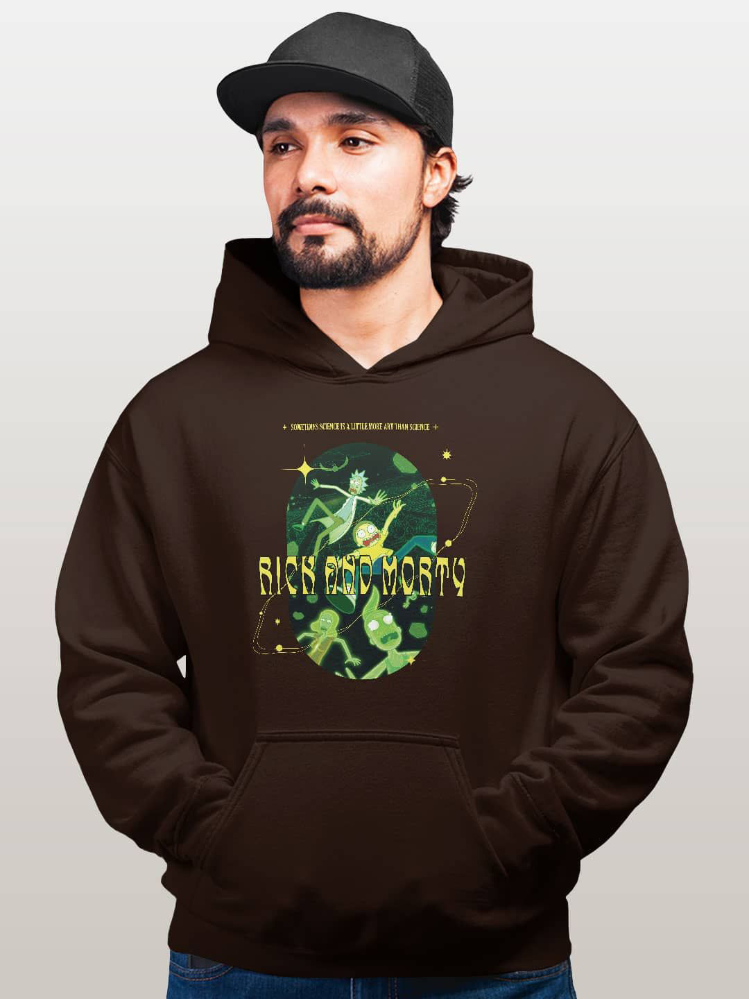 

macmerise Men Printed Hooded Sweatshirt, Brown