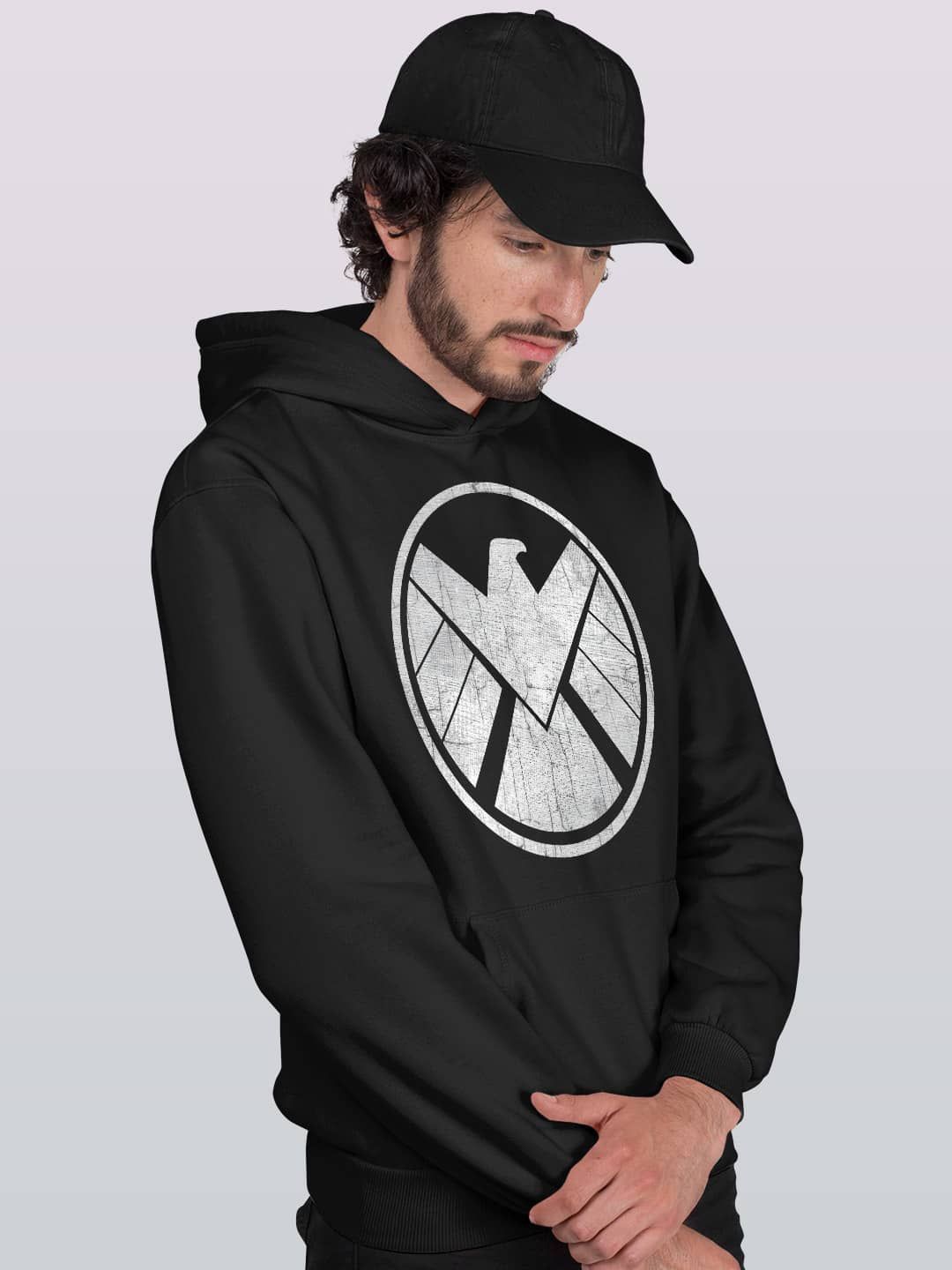 

macmerise Men Printed Hooded Sweatshirt, Black