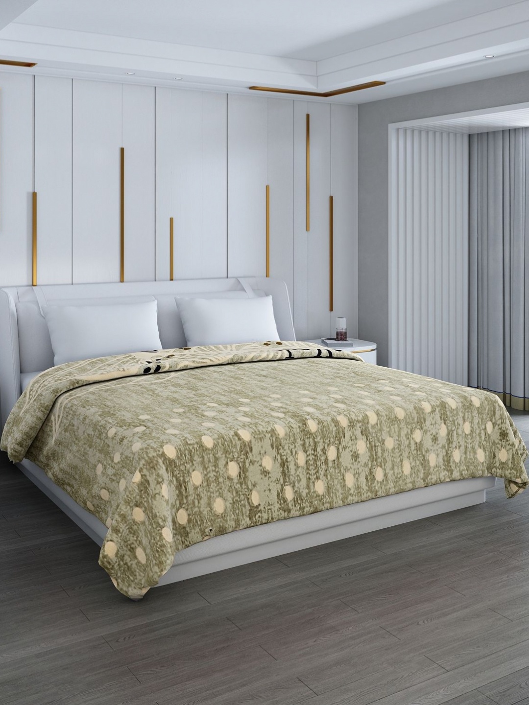 

Monte Carlo Green & Beige Heavy Winter Printed 1000 GSM Double Bed Blanket