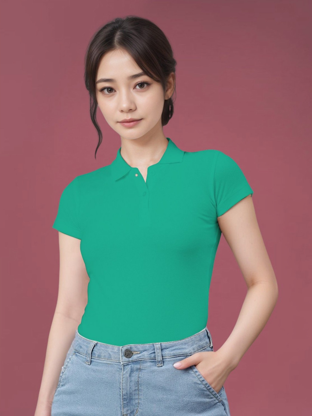 

DressBerry Women Solid Polo Collar Slim Fit T-shirt, Green