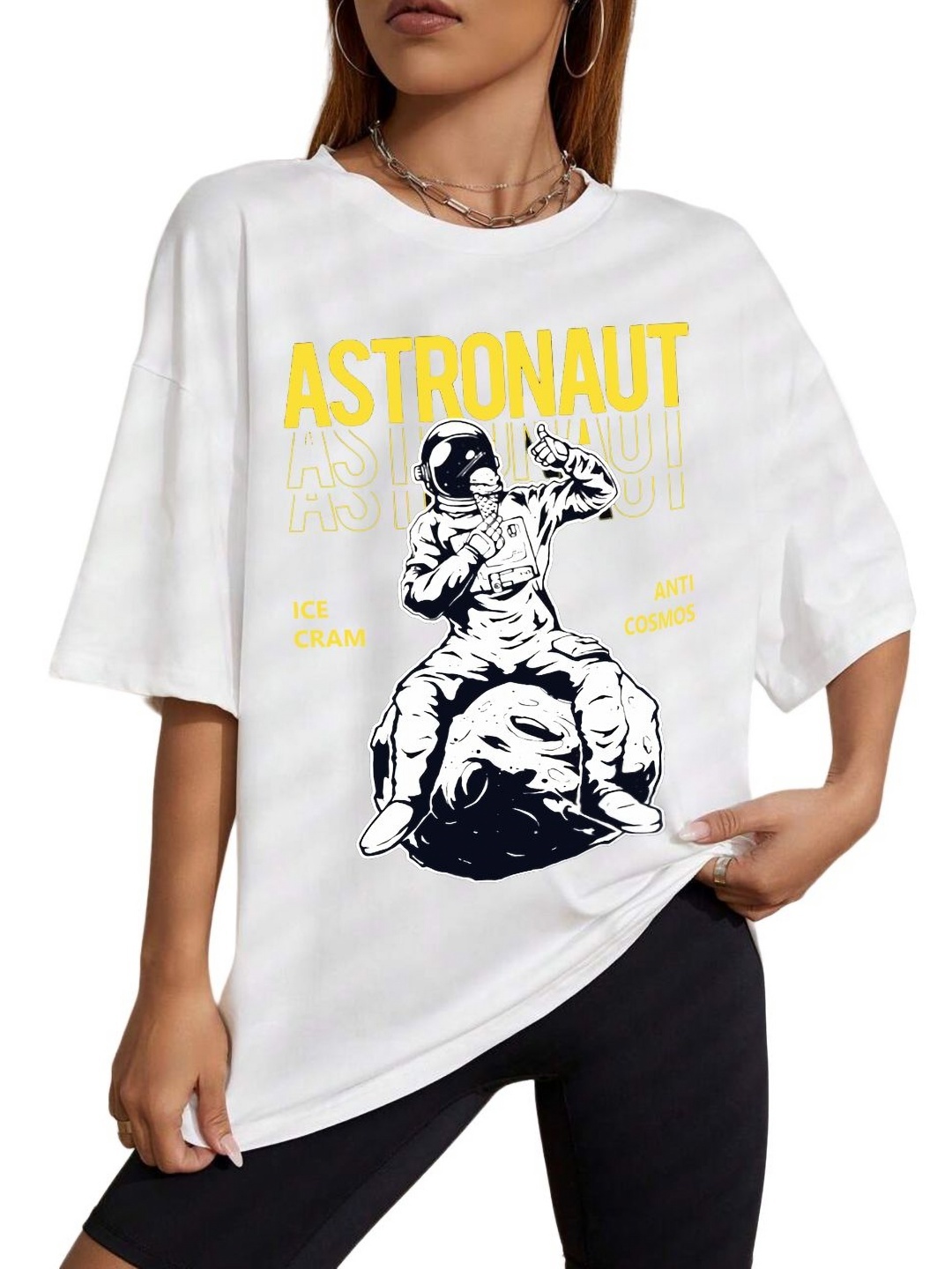 

TABADTOD Women Graphic Printed Oversized T-shirt, White