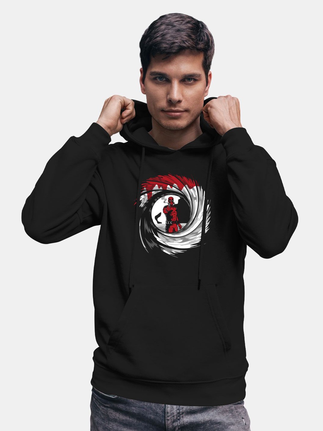 

macmerise Men Printed Hooded Sweatshirt, Black