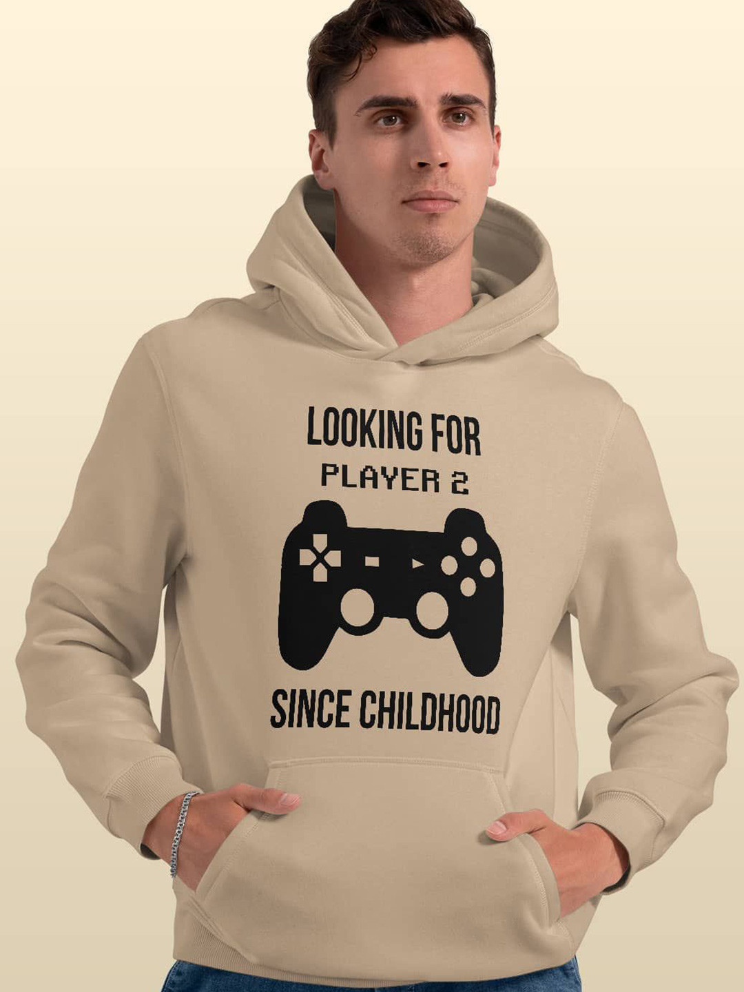 

macmerise Men Printed Hooded Sweatshirt, Beige