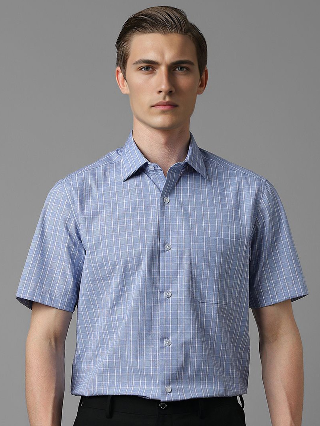 

Louis Philippe Men Spread Collar Printed Cotton Classic Fit Formal Shirt, Blue