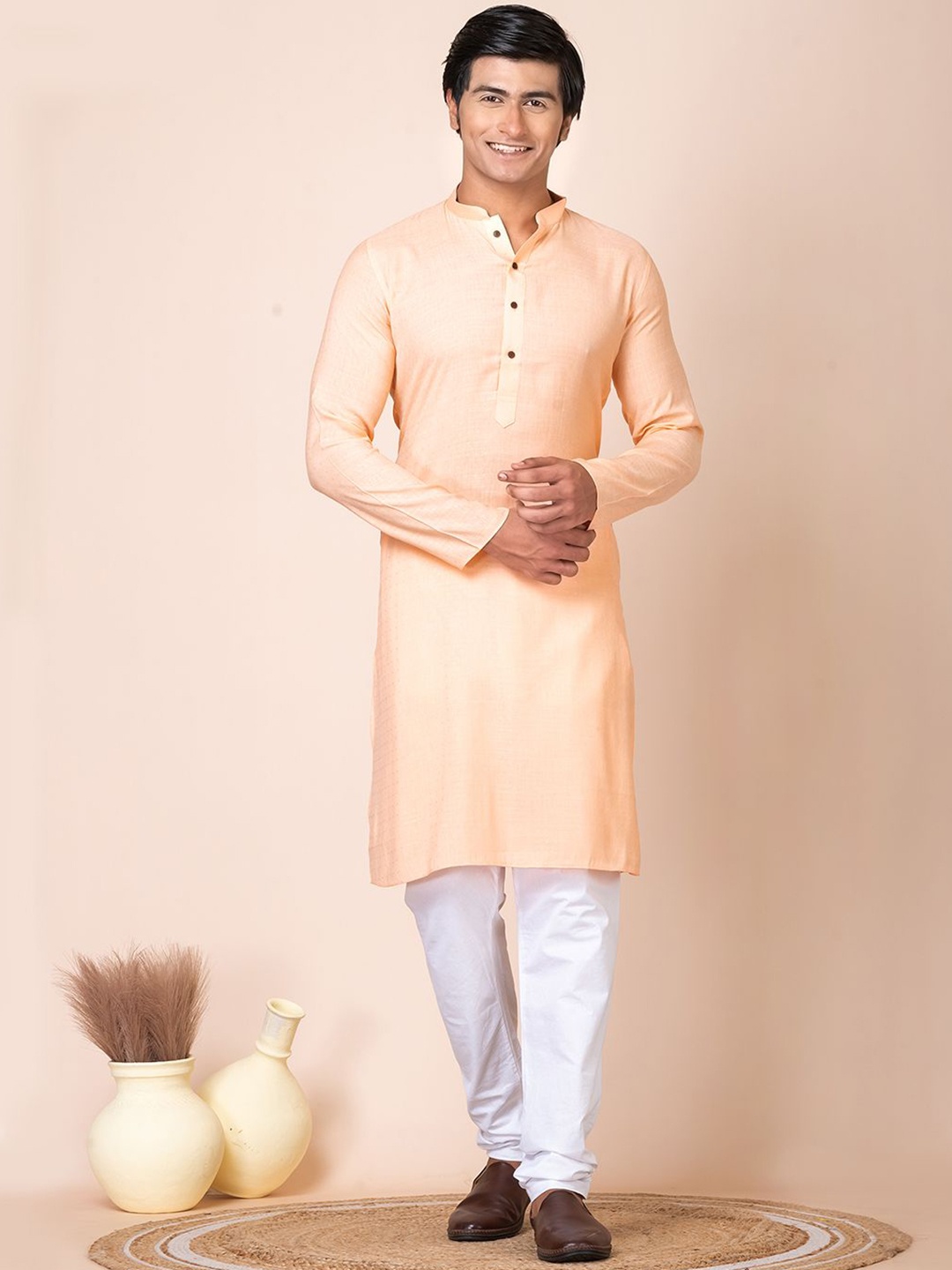 

HU - Handcrafted Uniquely Mandarin Collar Pure Cotton Straight Kurta, Pink