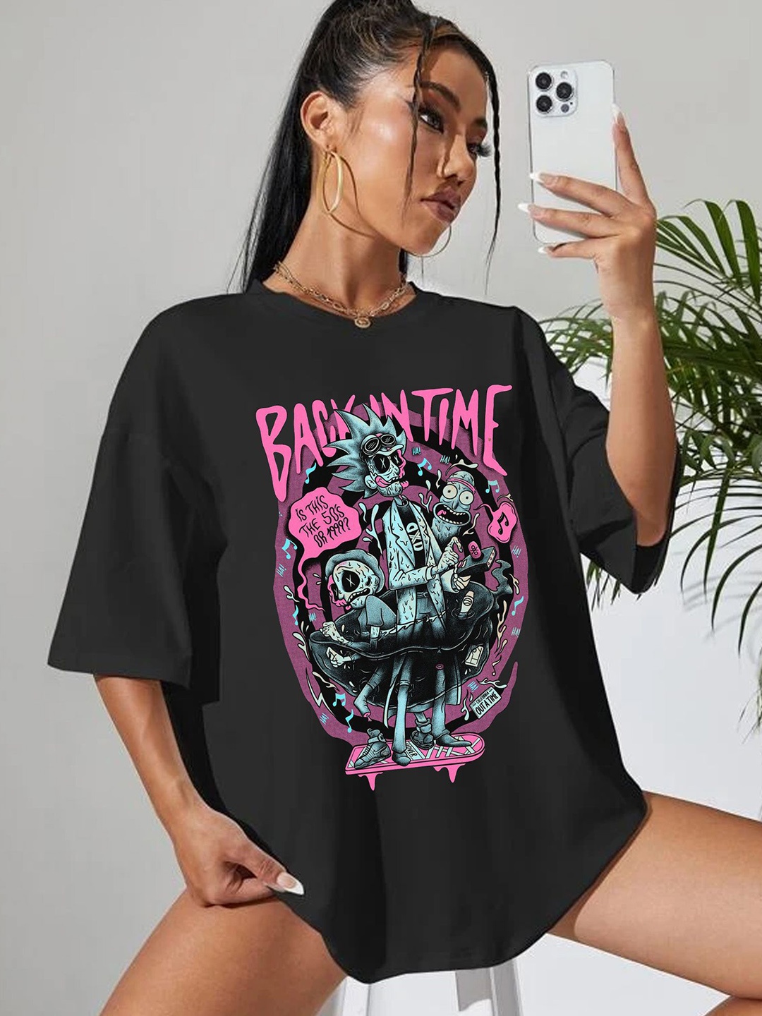 

TABADTOD Women Graphic Printed Oversized T-shirt, Black