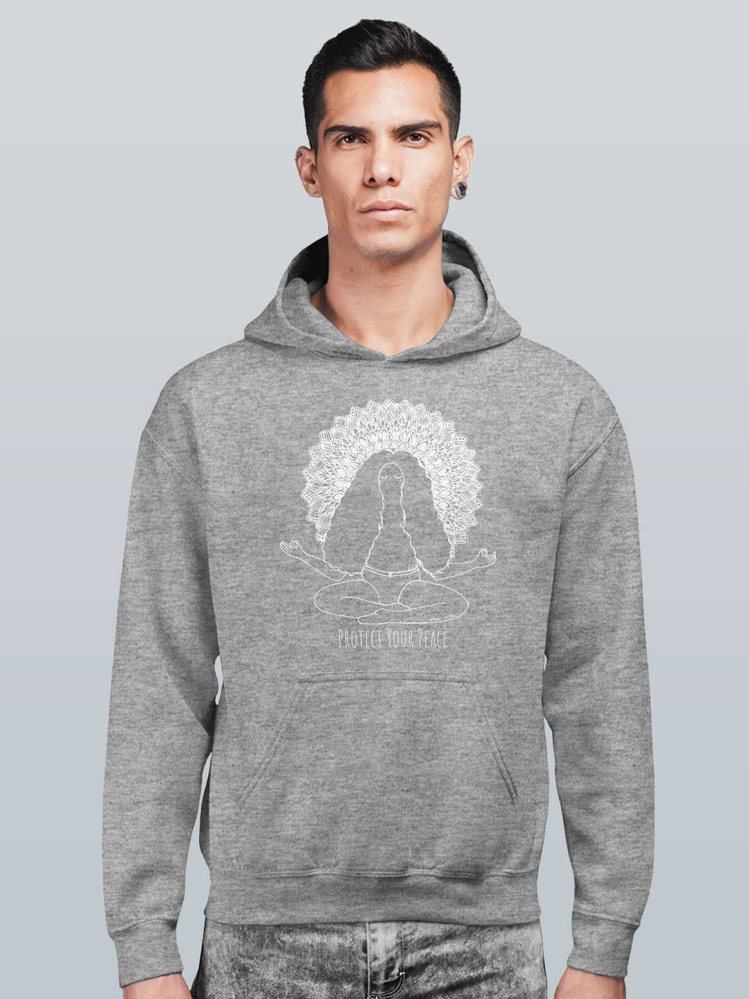 

macmerise Men Printed Hooded Sweatshirt, Grey
