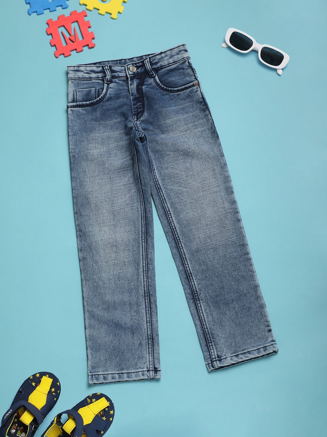 

V-Mart Boys Mid-Rise Low Distress Heavy Fade Stretchable Jeans, Blue