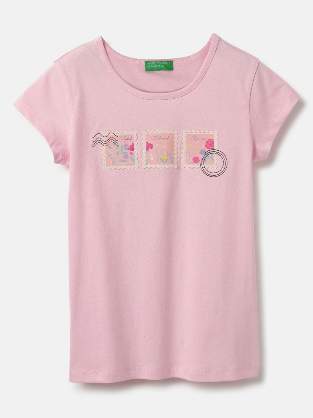 

United Colors of Benetton Girls Extended Sleeves Pure Cotton T-shirt, Pink