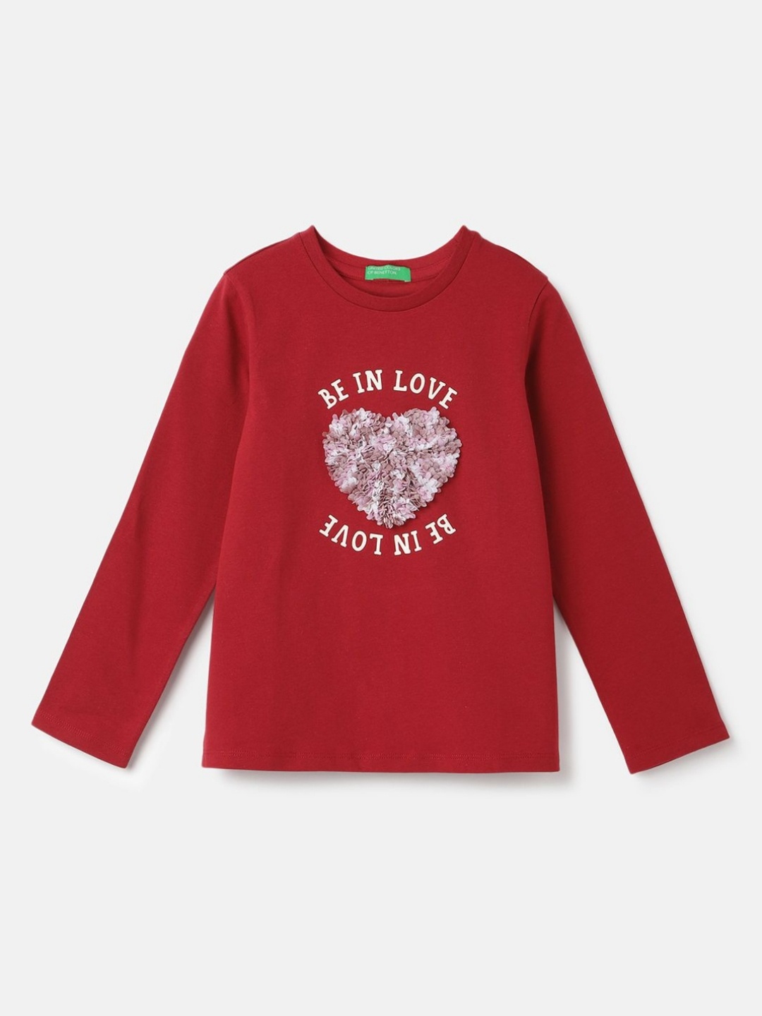 

United Colors of Benetton Girls Typography Printed Pure Cotton Applique T-shirt, Maroon